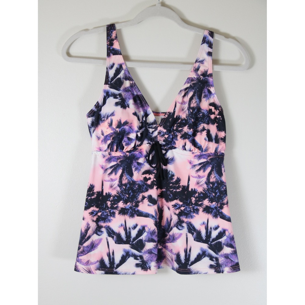 Venus Tropical Palm Tree Tankini Top Pink Purple V-Neck Adjustable Straps 12